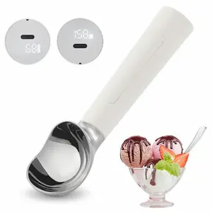 Heated Ice Cream Scoop Rechargeable, Electric Warming Ice Cream Scooper with LED Display, Heats to 158°F for Hard Ice Cream, Easy for Seniors & Kids, IP67 Waterproof -White/Black
