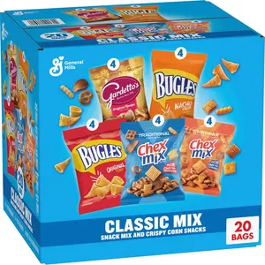 Classic Mix Snack Variety Pack, Bugles Original and Nacho Cheese, Gardetto's Original Recipe, Chex Mix Traditional and Cheddar, 20 Ct, 28 oz