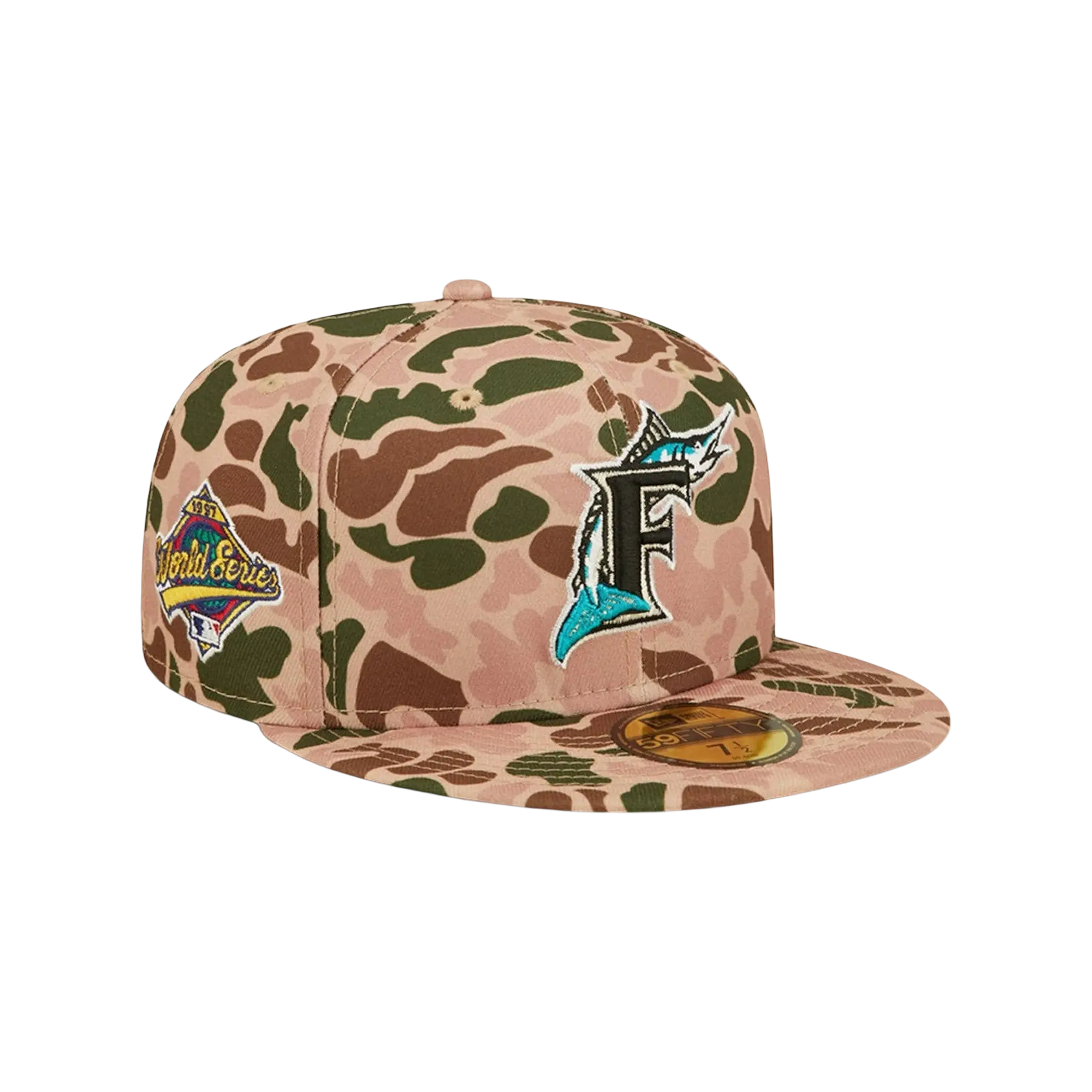 59FIFTY Miami Marlins 1997 World Series Duck Camo Fitted Hat "Duck Camo / Orange - Brim" NE806