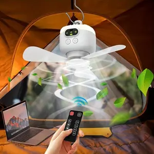 Portable USB Rechargeable Camping Fan, Multifunctional Fan, Outdoor Emergency Lighting & Remote Control Fan with Night Light, Suitable for Camping, Dorms, Outdoors