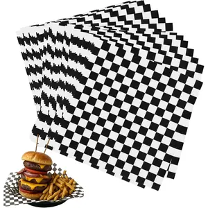 100 count Waxed Deli Paper Sheets,Paper Liners for Plastic  Basket,Checkered Deli Wax Paper Sheets, Resistant Basket Liners (7''x7'')