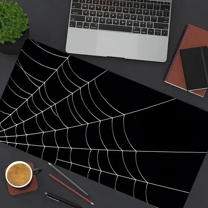 1pc Minimalist Spider Web Gaming Mouse Pad, Stylish Design Extended Desk Mat, Office Desk Accessories, Gaming Desk Accessory, Non-Slip Stitched Edge, Rubber Base Laptop Keyboard Pad for Home Office & Gamer, Durable and Spill-Resistant