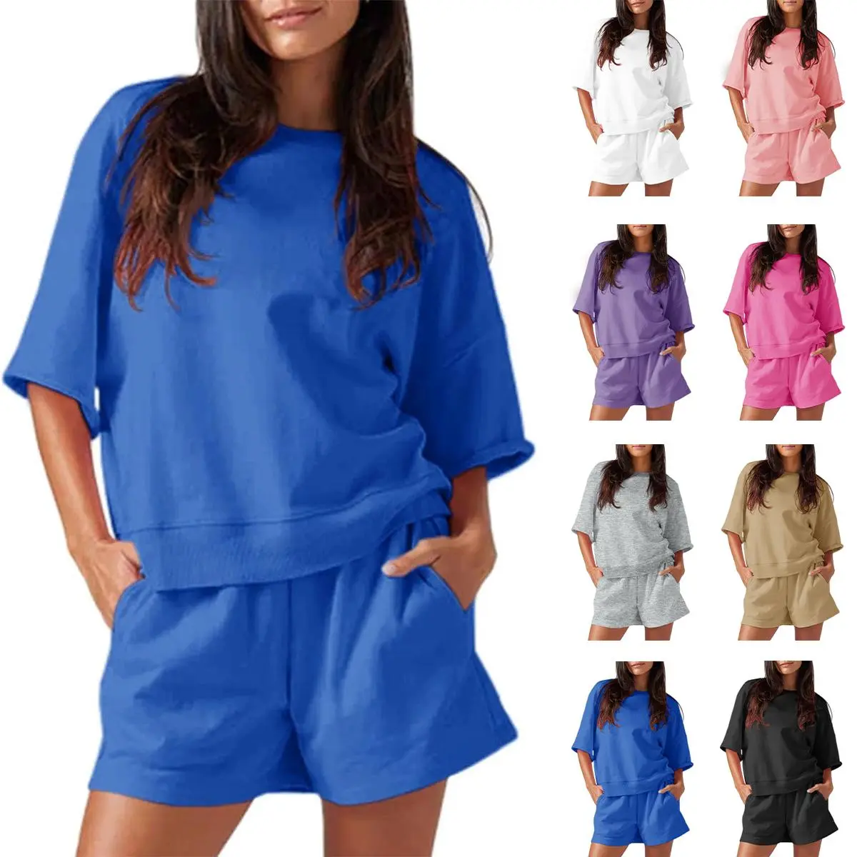 Imily Bela Womens 2 Piece Outfits Casual Oversized Cropped Sweatshirt and High Waist Running Shorts Tracksuit Sets