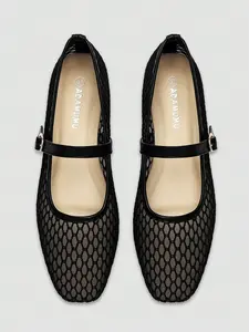 Breathable Mesh Square Toe Classic Mary Jane Flats, Commuter Date Versatile Casual Summer Shoes, Comfortable Low Heel Footwear for Women, Walking Shoes