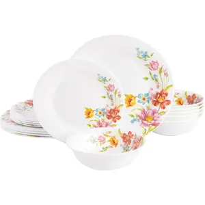 Break and Chip Resistant 18-Piece Round Dinnerware Set, Service for 6 – Red Floral and, & Dishwasher Safe