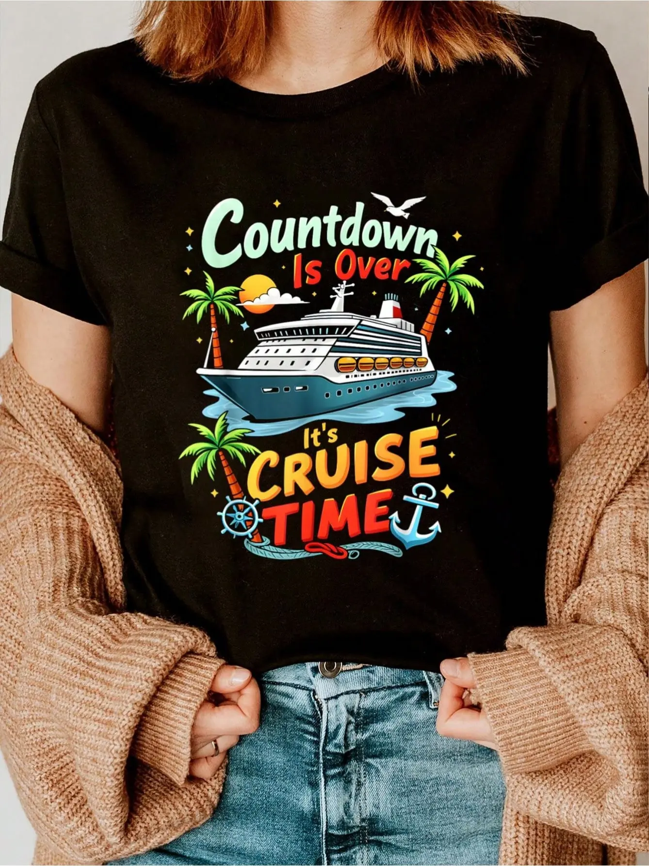Cruise 2025 Graphic T-Shirt for Women, Comfortable Cotton Shortsleeve Tee with Round Neck, Loose Fit Casual Top for Vacation, Style, Tshirt, Streetwear, Jackets