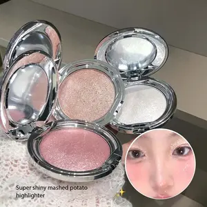 Kakashow Single Color Highlighter Cream, Crystal Clear Sparkle Pearl Fine Glitter, 3D Brightening Potato Mud Highlighter