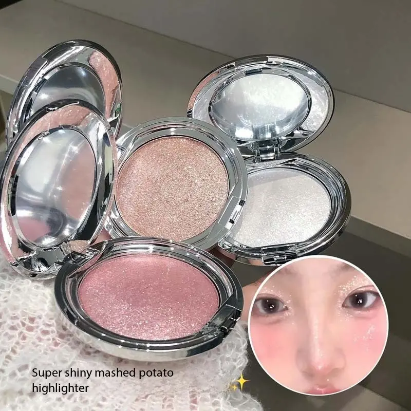 Kakashow Single Color Highlighter Cream, Crystal Clear Sparkle Pearl Fine Glitter, 3D Brightening Potato Mud Highlighter
