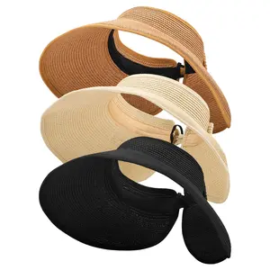 [Summervibes] A Set of 3 Pcs Foldable Straw Sun Visor Hats for Women,Wide Brim Ponytail Summer Beach Hat,Protect Your Skin Easily,Ideal for Outdoor Camping,Travel,Father's Day Gift,Hand Tools Kits