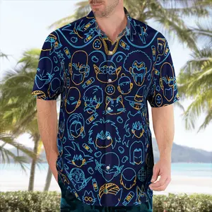 DBZ monkey man Character Pattern Hawaiian Shirt, Neon Outline Graphic Button-Up, Summer Casual Beach Shirt, Otaku Streetwear Gift for Fans