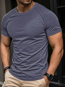 Men's Solid Color Raglan Sleeve Tee, Regular Fit Casual Sporty Short Sleeve T-shirt for Summer, Men's Top for Daily Wear, Athletic T Shirt