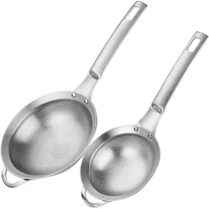 Punch Hole Sieve Fine Mesh Stainless Steel Small Colander Strainer With Handle Metal  Sifter Set of 2 for Kitchen Baking and  Filter Rice,,Pasta,Flour,Juice,Mini 3.55 and 4.33 Inch