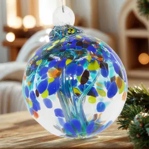 Hand Blown Glass Ball Decorations with Hanging Ring, Indoor Outdoor Home Garden Party Decoration, Perfect Holiday Gift, Ornaments