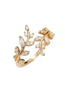 Adjustable Leaf Ring with Rhinestones, Unisex Open Design, Casual Style, Geometric Pattern, Essential Jewelry for All Seasons, Adjustable Rings