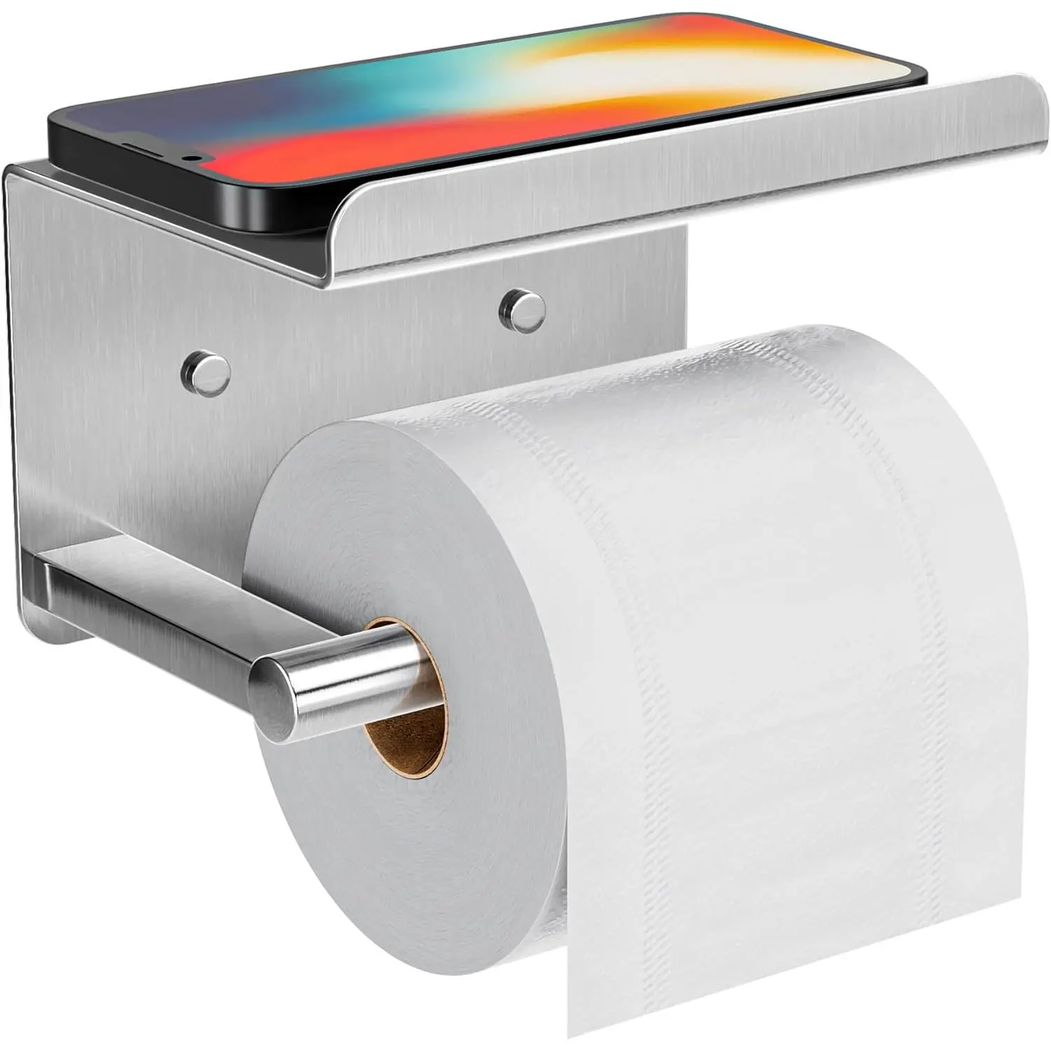 Self-Adhesive Toilet Paper Roll Holder - Wall Mount Or Adhesive Toilet Paper Holder with Shelf,Toilet Roll Holder, Tissue Holder for Bathroom,Wall Toilet Paper Holder, Stainless Steel,Chrome
