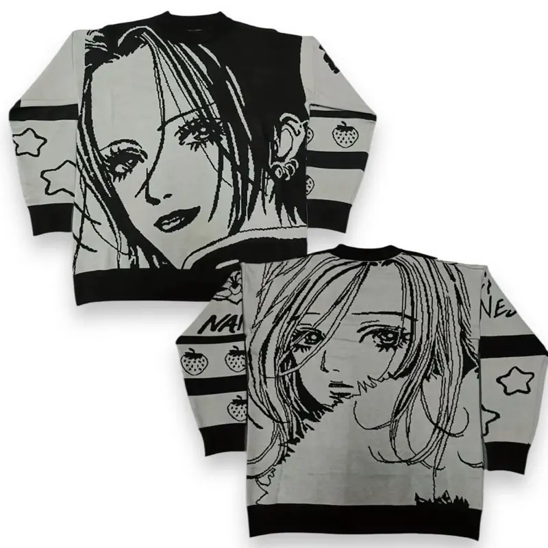 RebelRogue Nana and Hachi Anime Knitted Sweater Y2K Black Stones Manga T-Shirt Sweatshirt Osaki Graphic Tee Anime Manga Clothing Graphic Sweater Comfort Oversized Shirt Shoujo Cardigans Men Women Japanese Streetwear Tops Crop Casual Style Pullover