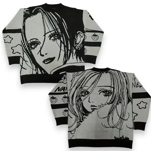 RebelRogue Nana and Hachi Anime Knitted Sweater Y2K Black Stones Manga T-Shirt Sweatshirt Osaki Graphic Tee Anime Manga Clothing Graphic Sweater Comfort Oversized Shirt Shoujo Cardigans Men Women Japanese Streetwear Tops Crop Casual Style Pullover