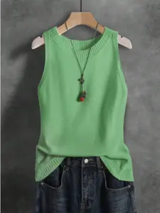 Women's Elegant Casual Chic Solid Color Knit Vest Top, Summer Thin Layered Short Outerwear Tank, Perfect for Denim Jeans