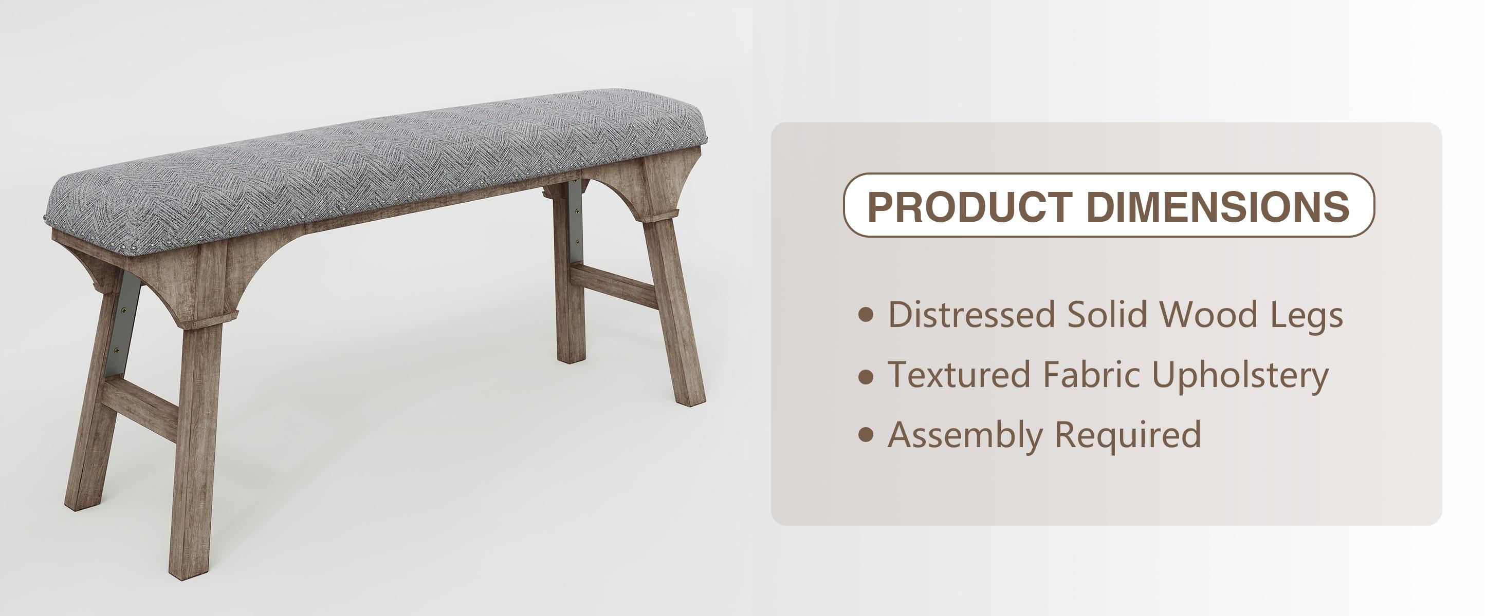 Upholstered Bench, Solid Wood & Nailhead Trim, Home Finds, Room Decor, Cozy Vibe, Versatile Seating for Family & Guests, Rustic Farmhouse Style, Entryway Dining Room Bedroom, Breathable & 300LBS Sturdy