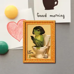 Cute Long Hair Frog Refrigerator Magnet, Mini Photo Frame Shape, Small Creative Hanging Art, Wooden Craft, Fun Home Decor, Holiday Gift, Funny Frog Magnet, Funny Fridge Magnets