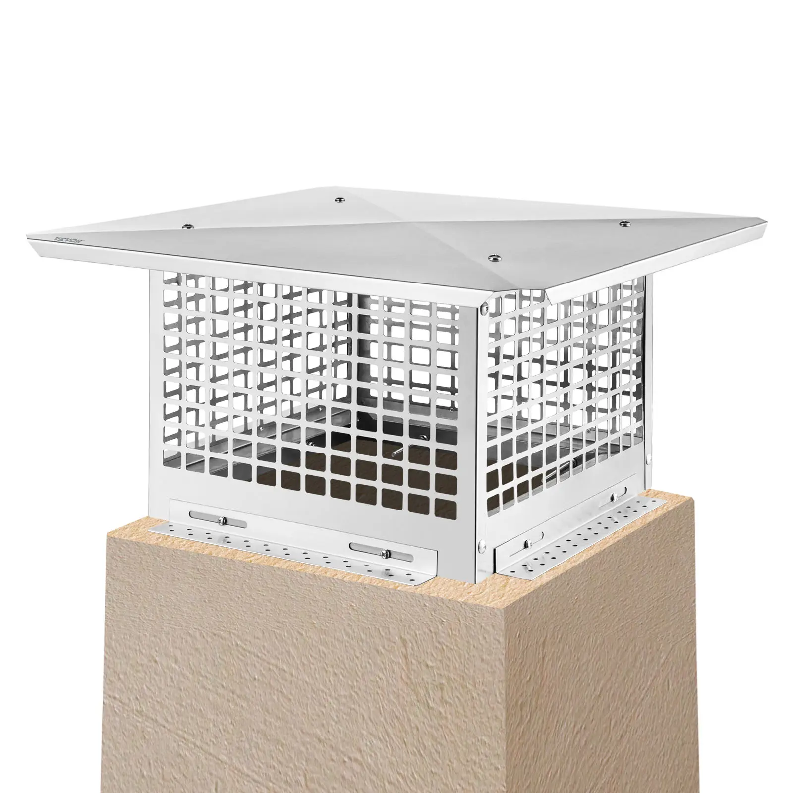 【Summerfinds】VEVOR Chimney Cap 13\" x 13\" Flue Caps304 Stainless Steel Fireplace Chimney CoverAdjustable Metal Spark Arrestor with Bolts ScrewsMesh Chimney Flue Cover for Outside Existing Clay Flue Tile