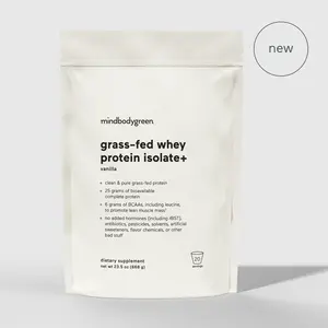 mindbodygreen Grass-Fed Whey Protein Isolate+ Vanilla 25g Clean Protein Supplement for Lean Muscle Mass 20 Servings