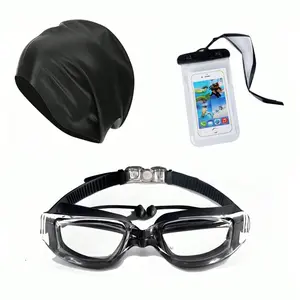3-Piece Set Anti-Fog Swim Goggles, Swimming Cap & Waterproof Phone Bag, Essential Beach Accessories for Adults, Pool Floats