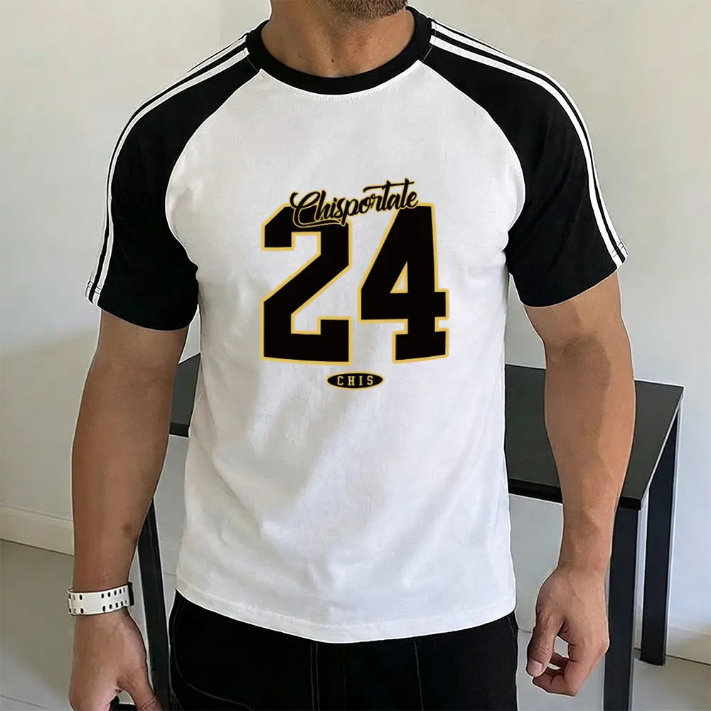 Vintage Baseball Raglan Sleeve Tee 24 Printed Short Sleeve Casual Men's Top Soft Fabric Loose Fit Multi-functional Wear