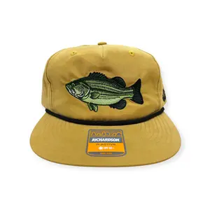 Largemouth Bass Hat - Rope Snapback, UPF 50+ Protection, Five-Panel Hi Pro Profile, Soft Structured with Mesh Support, Ideal for Fishing Adventures