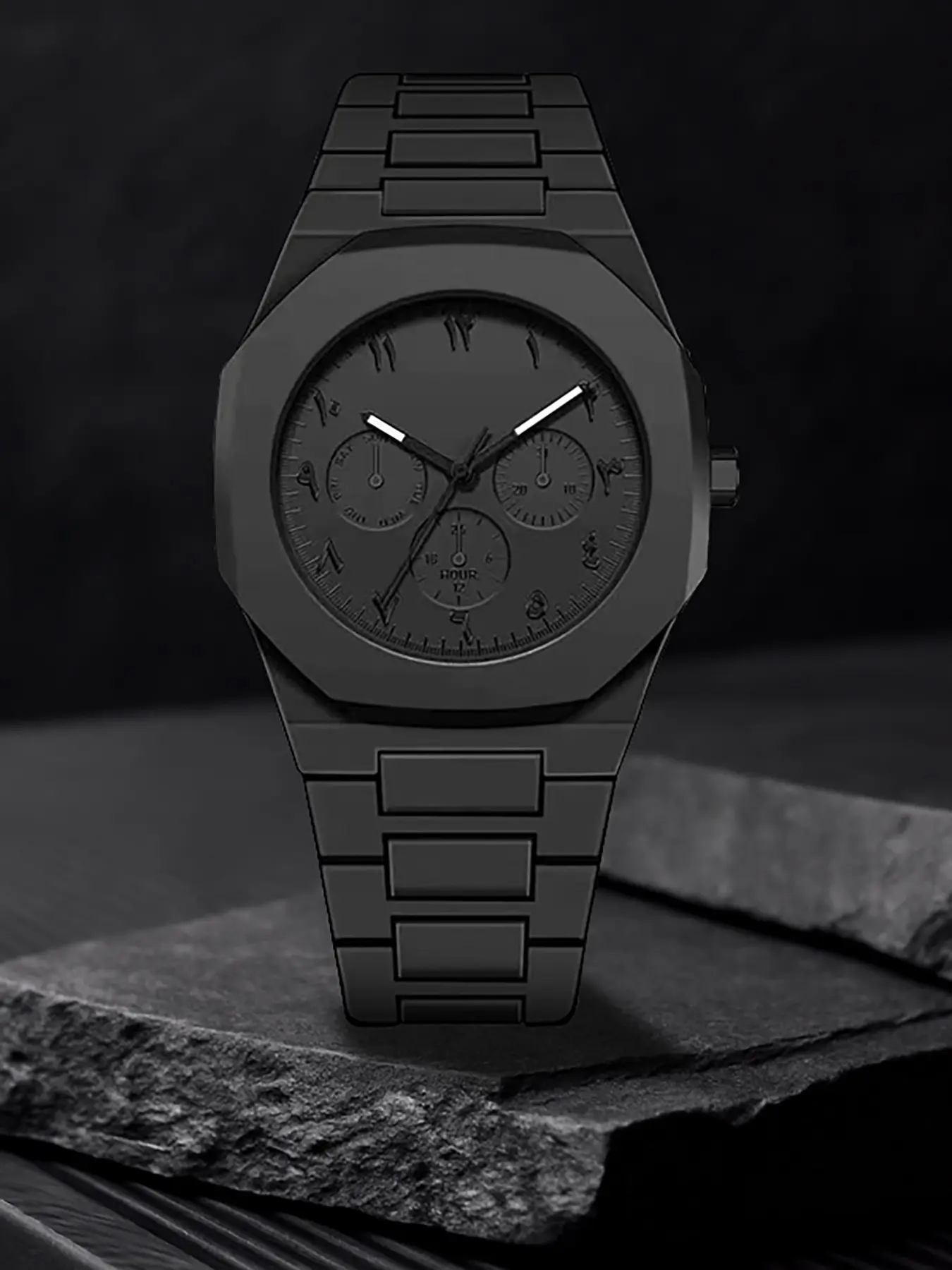 Cool Samurai Men's Watch, Modern Fashionable Analog Quartz Business Casual Wristwatch, Octagonal Case, Full Steel Strap, Simple Business Style, Matte Shell, Trendy Design