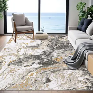 9*12ft Grey Modern Marble Runner, Washable Kitchen Rug Abstract Marble Pattern, Non Slip
