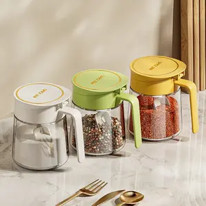 3PCS multifunctional flip glass seasoning bottles with spoons, kitchen spice storage jars, seasoning containers for salt, sugar, and pepper storage in the kitchen