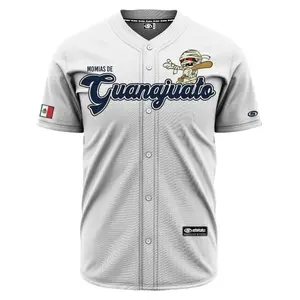 (WHITE/NAVY BLUE LETTERS) Momias De GUANAJUATO Baseball Jersey, Mexico Jersey for Men Women Youth And Kids, Mexico Baseball Shirt, Hiphop Jersey, All-Over Print Baseball Jersey