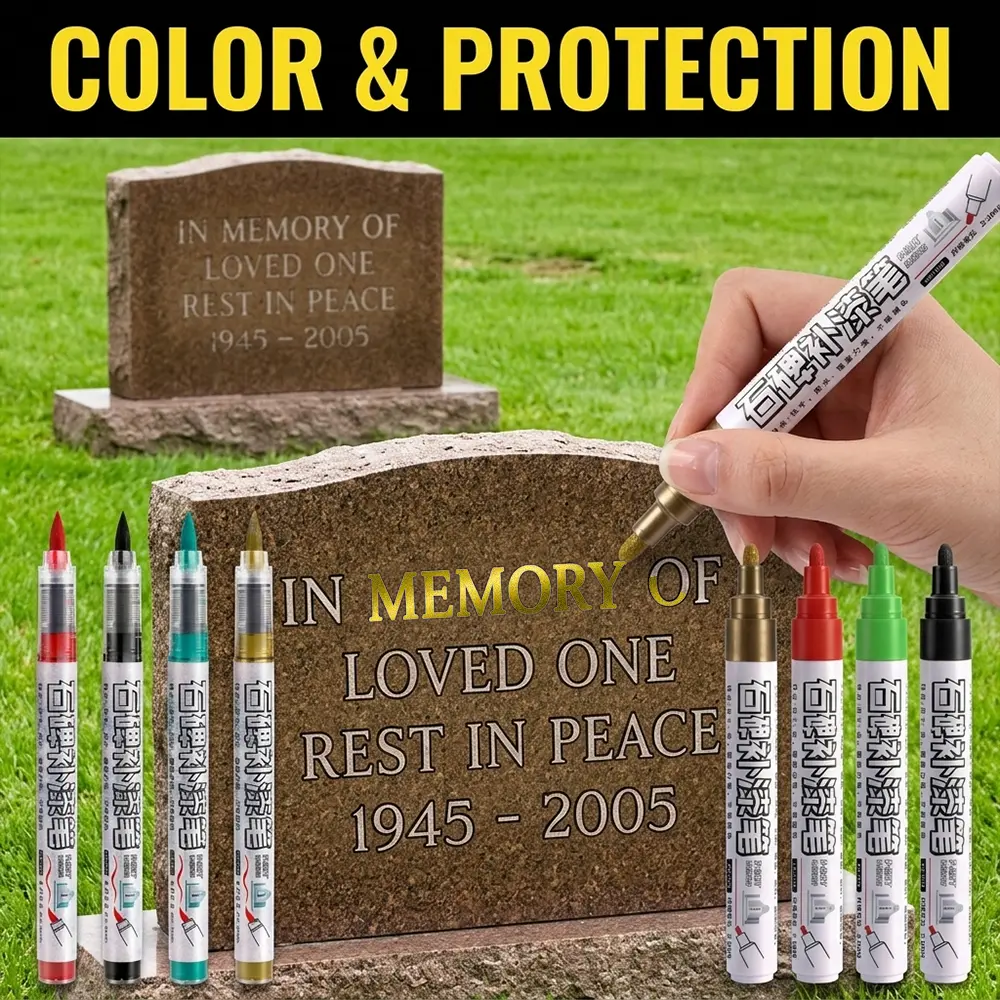 4-Color Stone Restoration Marker Pen, Fine Tip Markers, Waterproof & Sun Resistant, Vibrant Colors, Ideal for Tombstone Repair, Artistic Painting Tool, Waterproof Brush Marker