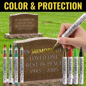4-Color Stone Restoration Marker Pen, Waterproof & Sun Resistant, Vibrant Colors, Ideal for Tombstone Repair, Artistic Painting Tool, Waterproof Brush Marker