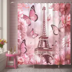 72"x72" 3D Embossed Valentine's Day Shower Curtain, Bathroom Shower Equipment, pink rose, waterproof, quick-drying polyester, durable, easy to clean, with 12 plastic hooks, no punching, easy to install, bathroom decor, gift for wife/family