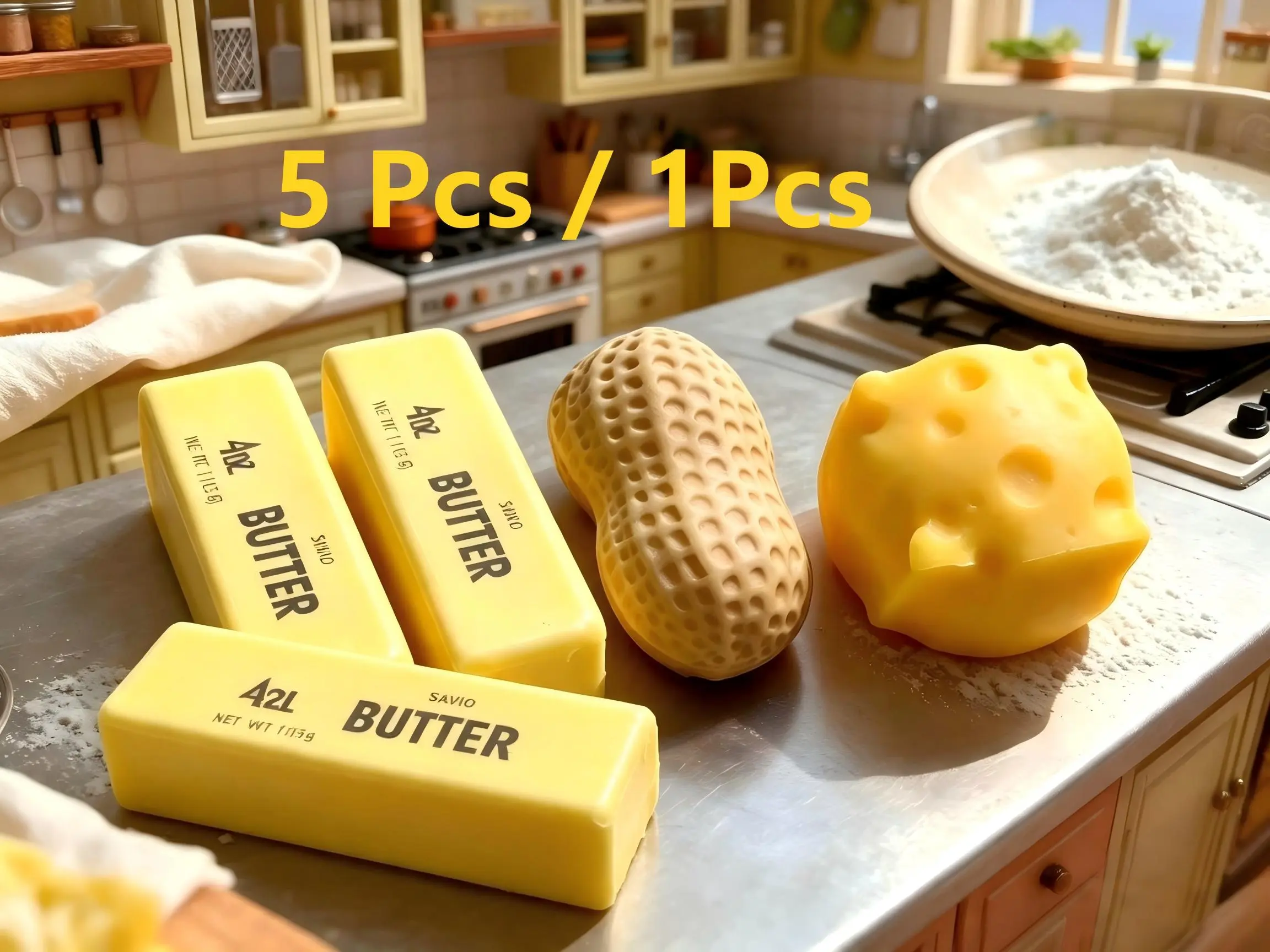 5pcs Combination packaging Butter Cheese Peanut Stress Relief Toy, Squishy Dough Ball, Squishy Stress Balls, Stress Relief Squishies, Stress Ball Fidgets, Ideal for Party Gifts, Back to School Gifts，Birthday Presents, Christmas Gifts，Halloween Gifts