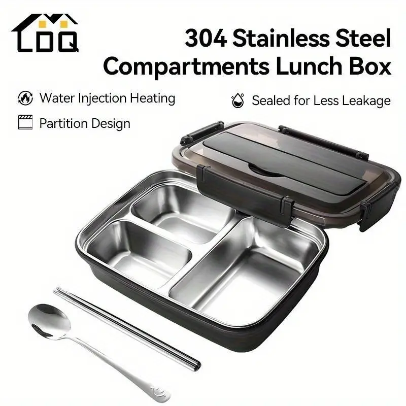 Three Compartment 304 Stainless Steel Leak-Proof Bento Box, Durable and Easy to Clean, Portable Design for Students and Office Workers, Lunch Boxes