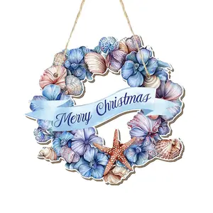Wooden Decorative Plaque, Party Wreath Ornament, Perfect Holiday Gift, Home Decoration, Ocean Theme Christmas Garland, Indoor & Outdoor