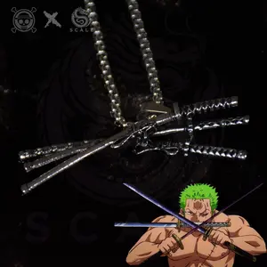 Anime Zoro-3-Blade Necklace Jewelry Exclusive Drop Limited Edition 27.5 Inch Metal Coated Pendant for Anime Enthusiasts