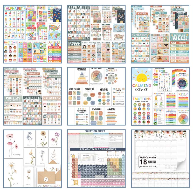 Hartsellshop Emotional Intelligence Posters 12 Calming Corner 10x14 Mental Health Emotions Chart for Kids Durable Laminated Classroom Homeschool Decor for Emotional Regulation Back to School 2025 Mental Health Visual Learning Tools