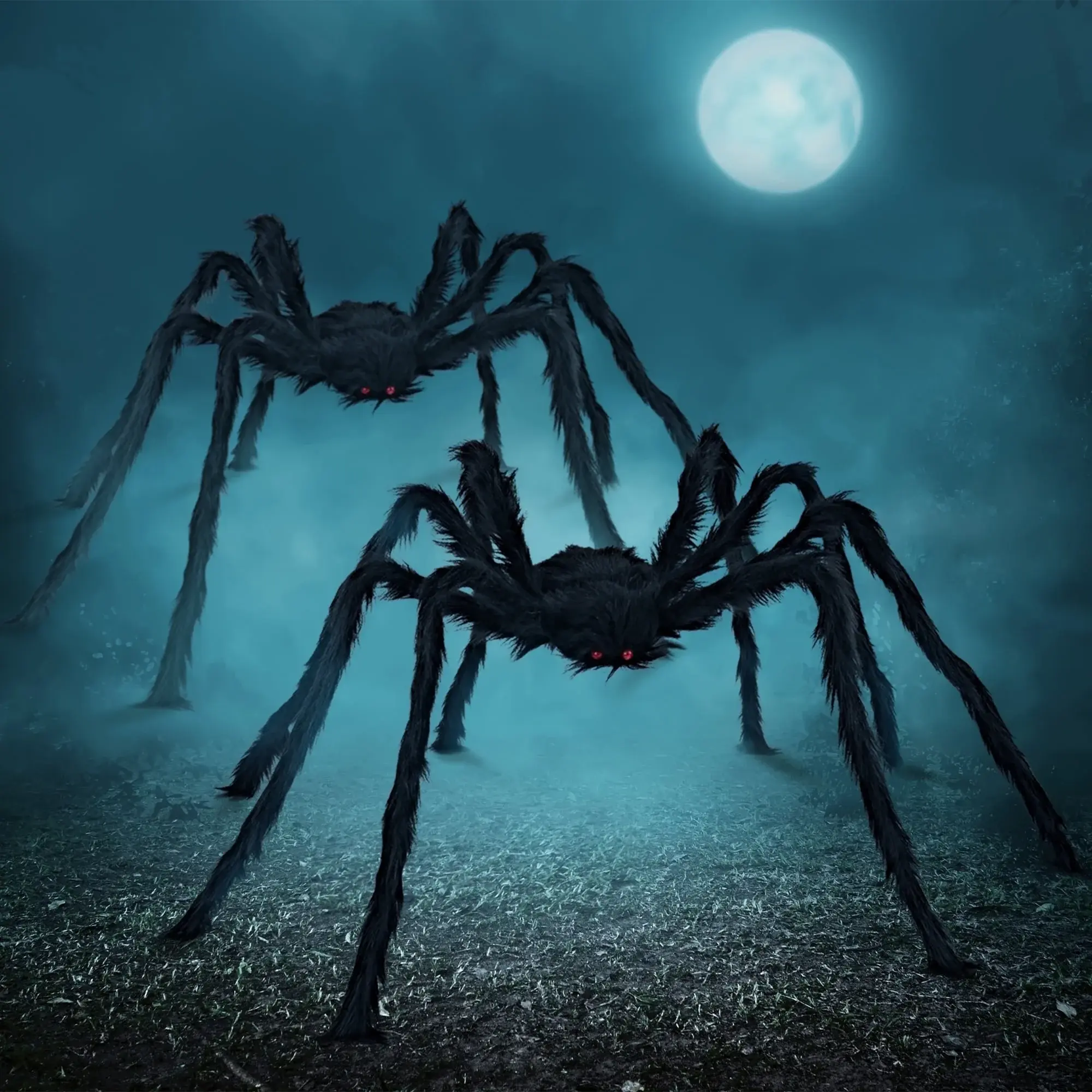 2-Pack 5 FT Creepy Spooky Giant Black Plastic Spiders with Bendable Legs, Halloween Outdoor Yard Decor Props, Joyfy Home Festive Supplies Gifts