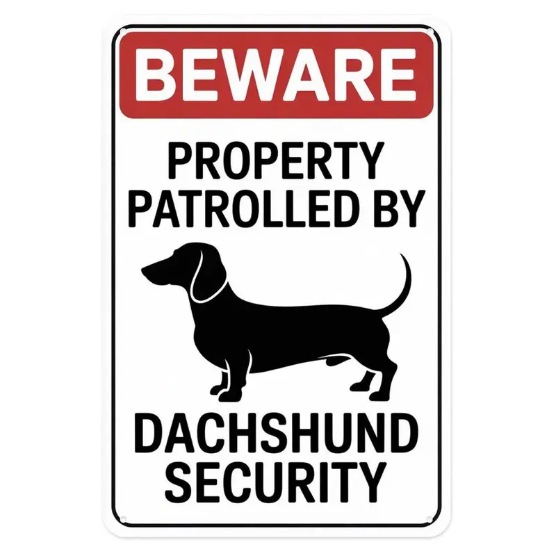 Beware Dachshund Security Dog Warning Metal Tin Sign Vintage Dachshund Metal Sign for Garden & Yard Bar, Porch, Garage Home Decor 8 X 12 In, Easy to Hang Style