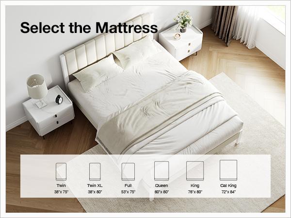 Bed Frame Upholstered Platform Full/Queen/King Bed Frame with Adjustable Headboard, Strong Weight Capacity, No Box Spring Needed, Easy Assembly, Grey Modern Unique Bedroom Furniture