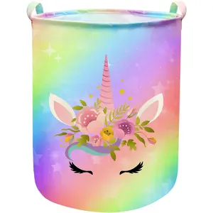 Unicorn Laundry Basket Hamper Large Sized Round Storage Basket  Bin Collapsible Laundry Basket for Girls Room Organizer, Bedroom  Playroom Clothes (43.3L Cute Unicorn Laundry)