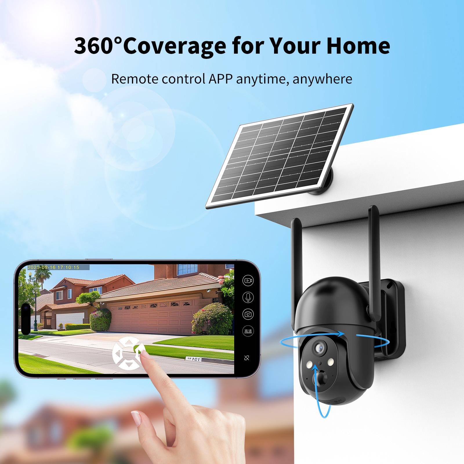 4G LTE Cellular Solar Surveillance Black Security Camera – 2K HD Video 360° View,NoWiFi, Remote APP Controlled,WaterProof,MotionActivated, NightVision, 4GData Card Included (Data refill is required for Unlimited 4G data usage) Connection