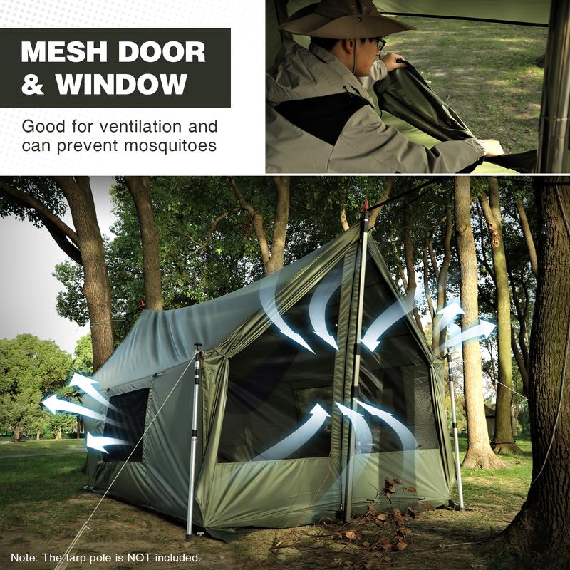 RedCAMP Large Hammock Hot Tent 11.8x6.6x6.2ft Waterproof Windproof 4 Season Family Camping Canopy Shelter 210T Polyester 3-Zipper Design