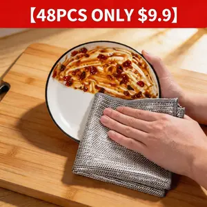 【48PCS ONLY $9.9】Best Wire Dish Cloth for Tough Stains | Instant Clean Magic Wipe | Reusable Scrubbing Rags Kitchen Essentials Bulk