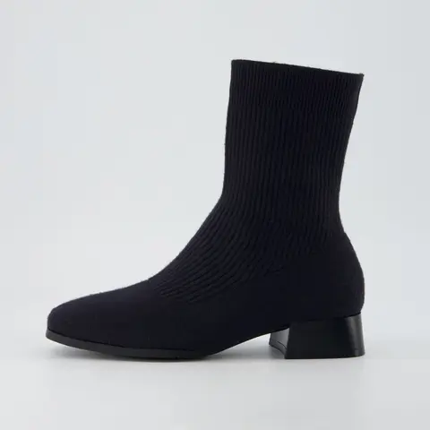 Cushionaire Women's Russel Knit Ankle Boot – Memory Foam Sock Boots, Block Heel, Wide Widths Available