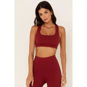Burgundy Strappy Back Sports Bra
